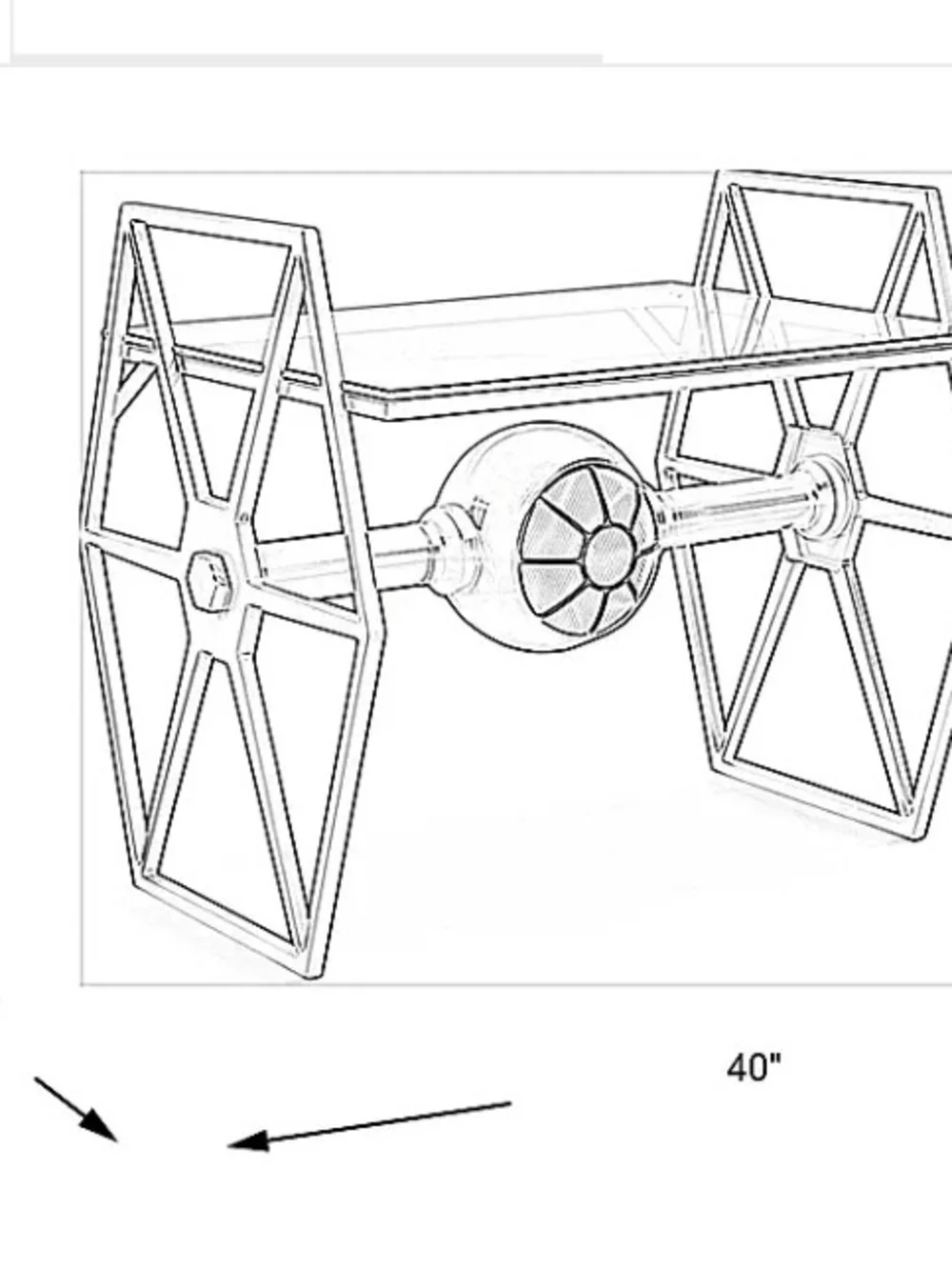 RARE Discontinued Rooms 2 Go Kids Star Wars TIE FIGHTER Gray Desk Metal Glass